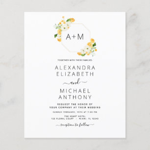 Flyer Boda floral naranja amarilla monograma presupuesto