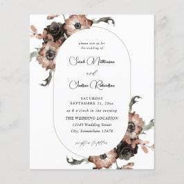 Flyer Boda floral negra y natural con presupuesto limita