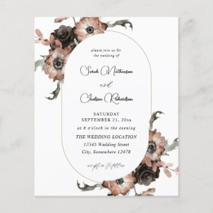 Flyer Boda floral negra y natural con presupuesto limita