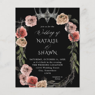 Flyer Boda floral negro rosado B de la corona de Hallowe