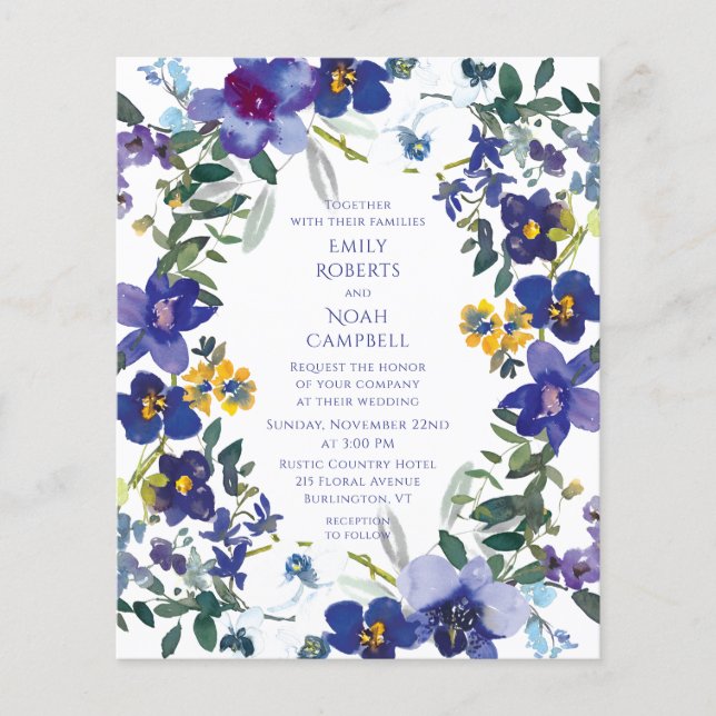 Flyer Boda Floral Orquídea Púrpura y Blanca (Frente)
