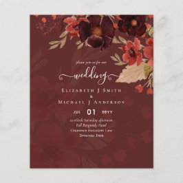 Flyer Boda floral otoño terracota rojo borgoña