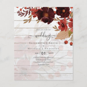 Flyer Boda floral otoño terracota rojo borgoña