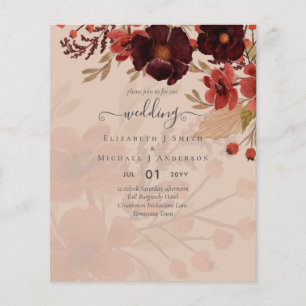 Flyer Boda floral otoño terracota rojo borgoña
