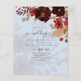 Flyer Boda floral otoño terracota rojo borgoña