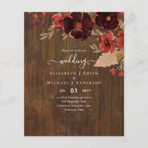 Flyer Boda floral otoño terracota rojo borgoña