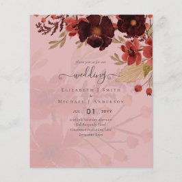 Flyer Boda floral otoño terracota rojo borgoña