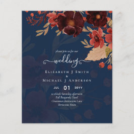Flyer Boda floral otoño terracota rojo borgoña