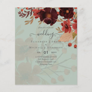 Flyer Boda floral otoño terracota rojo borgoña