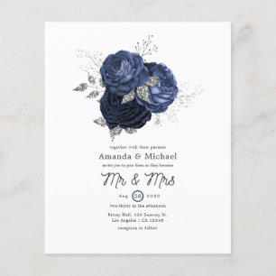 Flyer Boda floral plateado de la Marina Rusa y Purpurina