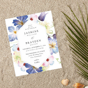 Flyer Boda floral púrpura azul