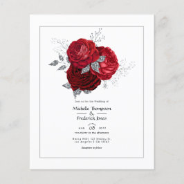 Flyer Boda floral roja y plateada