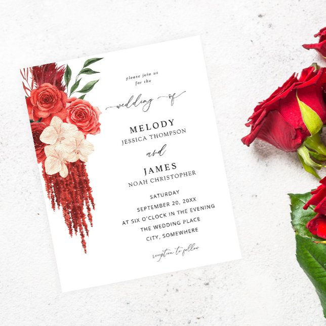 Flyer Boda floral rojo de presupuesto (Subido por el creador)