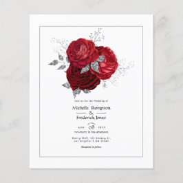 Flyer Boda floral rojo y plateado