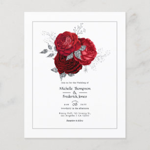 Flyer Boda floral rojo y plateado