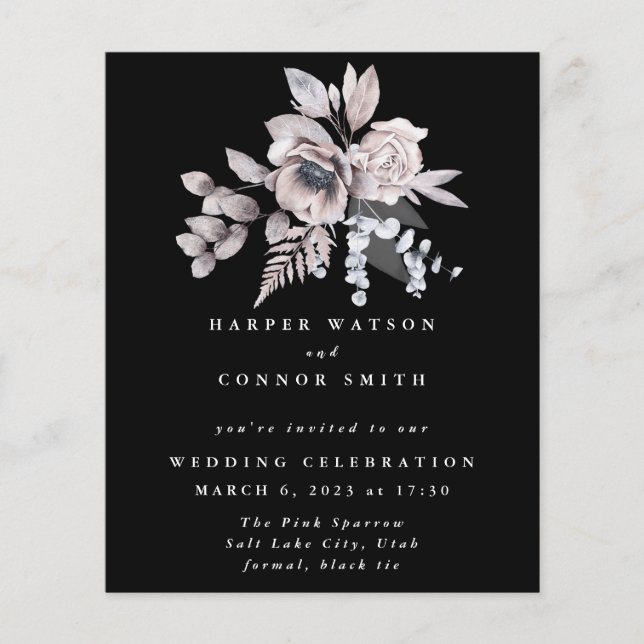 Flyer Boda floral romántico elegante acuarela (Frente)