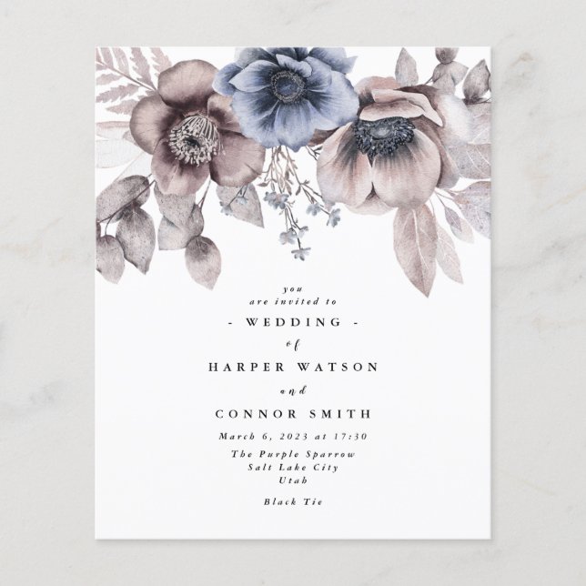 Flyer Boda floral romántico elegante acuarela de presupu (Frente)