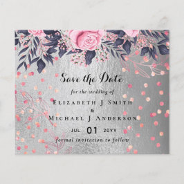 Flyer Boda floral rosa dorado plata marina LeahG