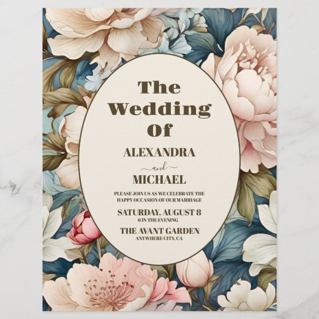 Flyer Boda floral rosa elegante de presupuesto (Frente)