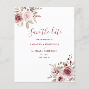 Flyer Boda Floral Rosa Presupuestaria Guardar La Fecha
