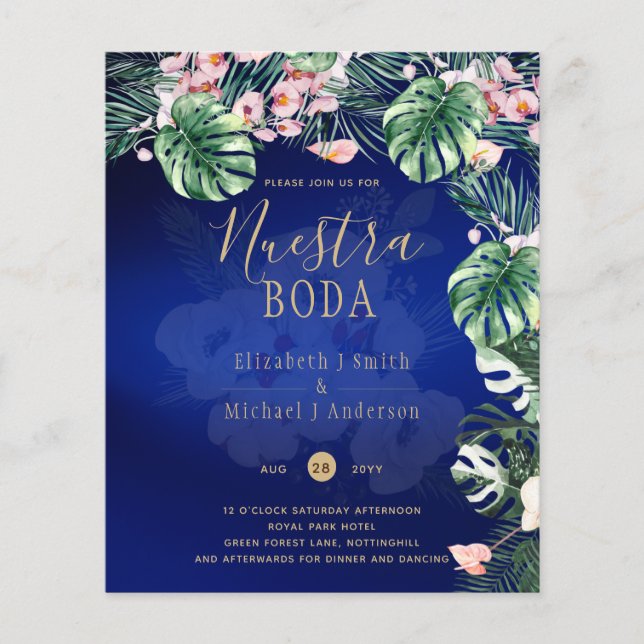 Flyer Boda floral rosa verde tropical LeahG (Frente)