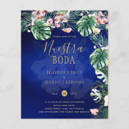 Flyer Boda floral rosa verde tropical LeahG