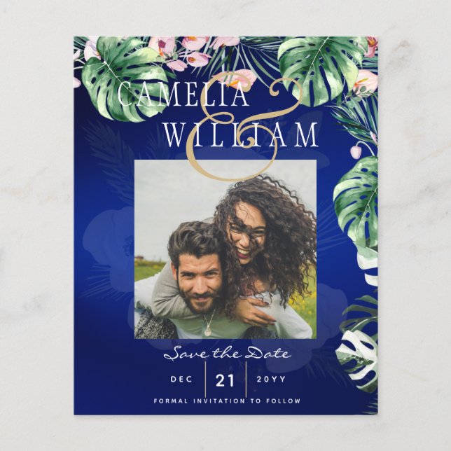Flyer Boda floral rosa verde tropical LeahG (Frente)