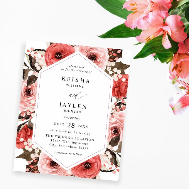 Flyer Boda floral rosa y rosa rojo 2 (Subido por el creador)