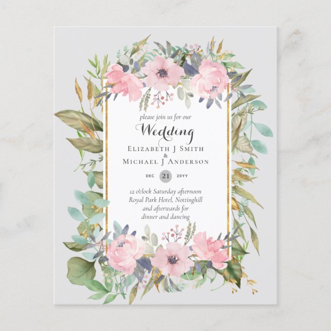 Flyer Boda floral rosada rosa Rubor de bajo precio (Frente)