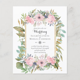 Flyer Boda floral rosada rosa Rubor de bajo precio