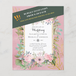 Flyer Boda floral rosada rosa Rubor de bajo precio