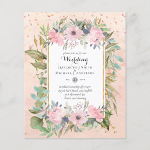Flyer Boda floral rosada rosa Rubor de bajo precio