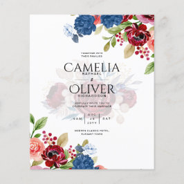 Flyer Boda Floral Rústica Borgoña Azul