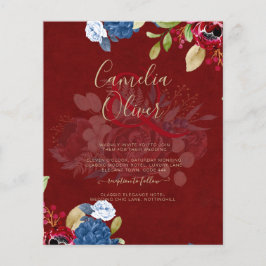 Flyer Boda Floral Rústica Borgoña Azul