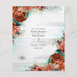 Flyer Boda floral rústica de campo coral y azul turquesa