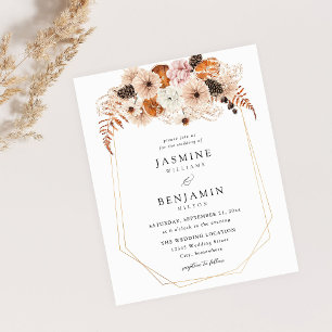 Flyer Boda floral rústico de color naranja beige de Cham