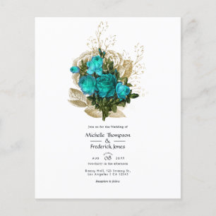 Flyer Boda floral vintage turquesa - Turquesa y dorado