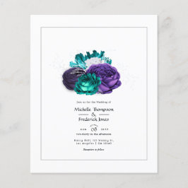 Flyer Boda floral violeta y turquesa rusa
