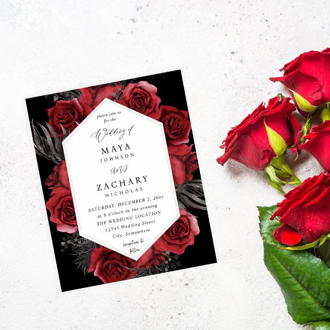 Flyer Boda floral y negro rojo de presupuesto - negro (Subido por el creador)