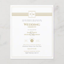 Boda formal clásico Monograma Invitación de oro bl