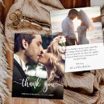 Flyer Boda fotográfico de guiones modernos de presupuest<br><div class="desc">Boda de guiones modernos de presupuesto, una foto Gracias volante de bajo presupuesto personalizado. Modern Stylish boda gracias plantilla de papel que incluye una foto vertical completa en el frente con texto superpuesto "Gracias" guión en una letra tipográfica con letras a mano en color blanco en la imagen. En la...</div>