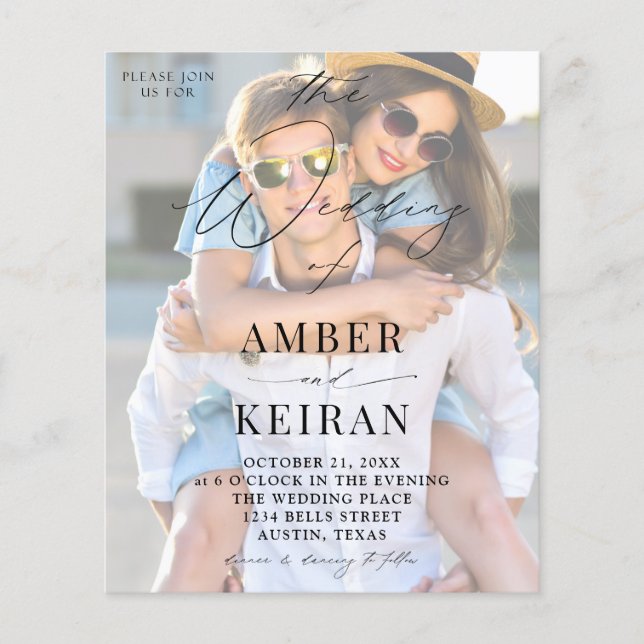 Flyer Boda fotográfico de tonos blancos de presupuesto (Frente)