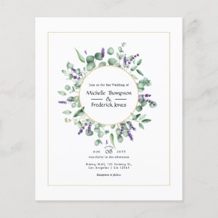 Flyer Boda geométrica de oro y lavanda de eucalipto