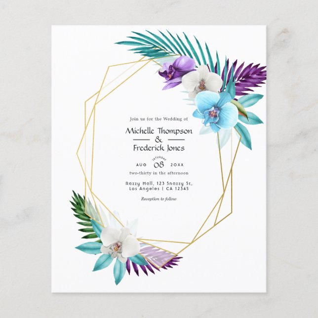 Flyer Boda geométrica de orquídeas tropicales en acuarel (Frente)
