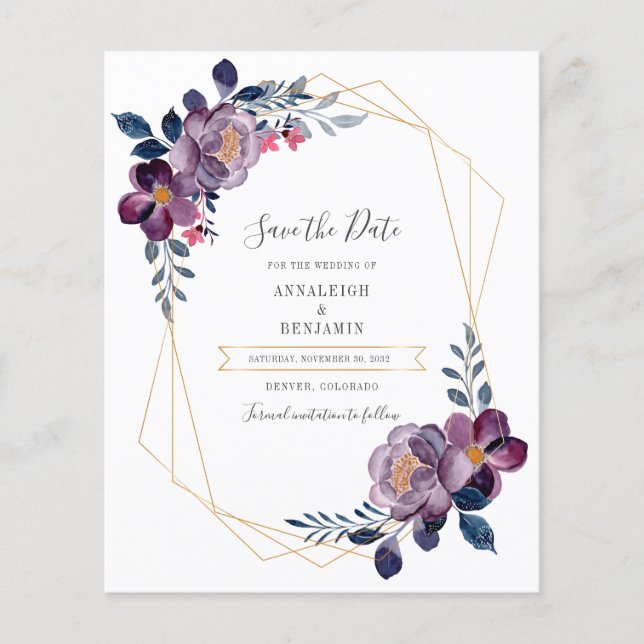 Flyer Boda Geométrica Floral Ahorra La Fecha (Frente)