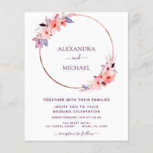 Flyer Boda Geométrico Floral de Borgoña Presupuestaria