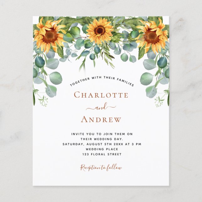 Flyer Boda girasoles presupuesto de oro eucalipto (Frente)