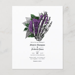 Flyer Boda gótica con esqueleto floral púrpura
