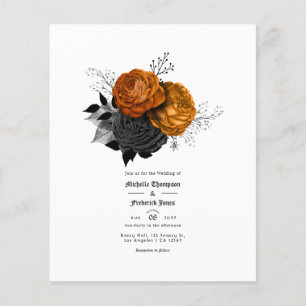 Flyer Boda gótica floral negra y naranja