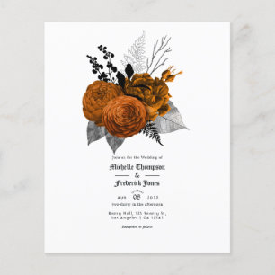 Flyer Boda gótica floral negra y naranja